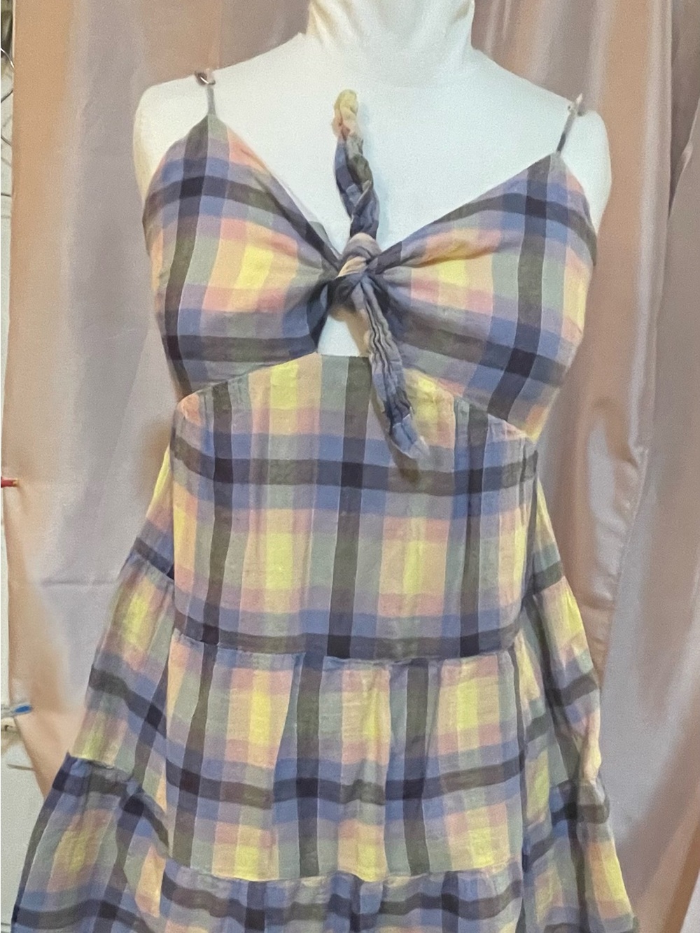 moodie Peach & Cream Smocked Spaghetti Strap Dress